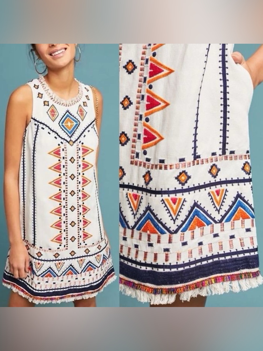 NWT Anthropologie Akemi + Kin Reagan Embroidered Shift Dress Womens Size 10